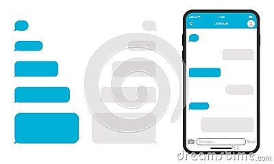 Mockup of Messenger Chat in Mobile Phone. Template of Smartphone and Empty Talk Speech Bubble Icon. Conversation on Vector Illustration