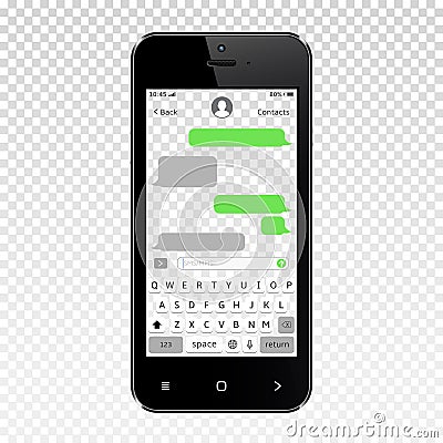 Mockup of mobile messenger on smartphone transparent screen Vector Illustration