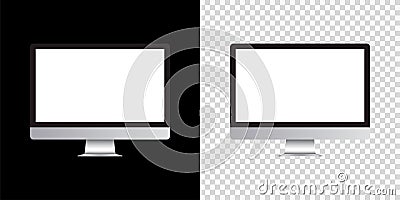 Mockup monitor empty screen front view on isolated and black background. Vector Vector Illustration