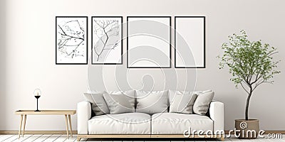 Mockup multi - frame photo collage in a cozy corner in an japanese style living room Stock Photo