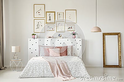 Mockup in pastel bedroom interior Stock Photo