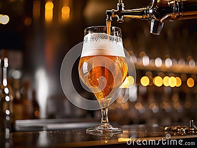 Beer Being Poured from Tap Closeup Mockup Bar,ai generated Stock Photo