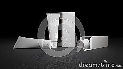 Mockup picture of 3d rendering of white foam tubes and boxes Stock Photo