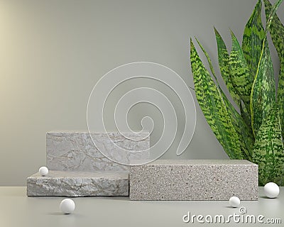 Mockup Podium Stone For Show Products With Snake Plant Background 3d Render Stock Photo