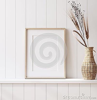 Mockup poster frame close up in coastal style home interior Stock Photo