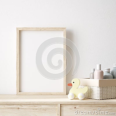 Mockup poster frame close up in nursery Stock Photo