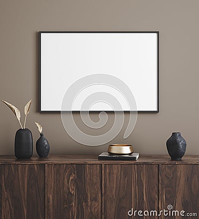 Mockup poster frame in modern interior background Stock Photo