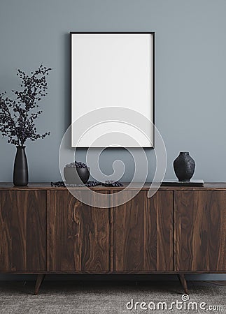 Mockup poster frame in modern interior background Stock Photo