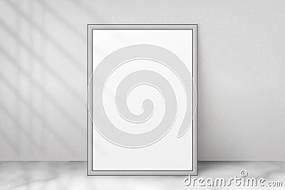 Mockup poster in frame with shadow blinds from window. Mock up framed sheet paper. White empty blank. Vertical mockup picture a4. Vector Illustration