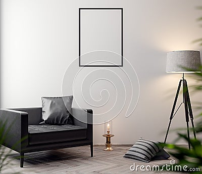 Mockup Poster in the interior, 3D illustration of a modern design Cartoon Illustration