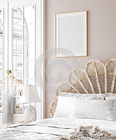 Mockup poster in luxury feminine bedroom Stock Photo