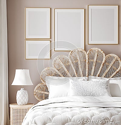 Mockup poster in luxury feminine bedroom Stock Photo