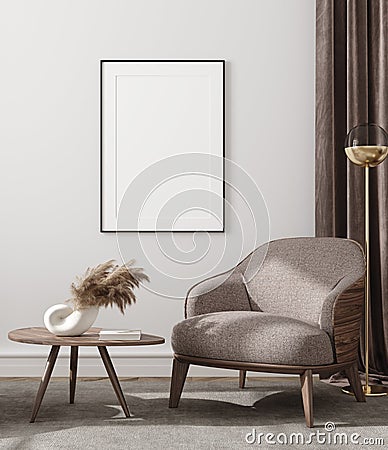 Mockup poster in modern living room interior background Stock Photo