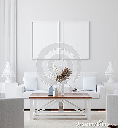 Mockup poster in white home interior background Stock Photo