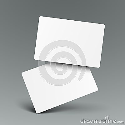 Mockup realistic falling business cards gift card paper placeholder template mockup with shadows effects on a gray background Stock Photo