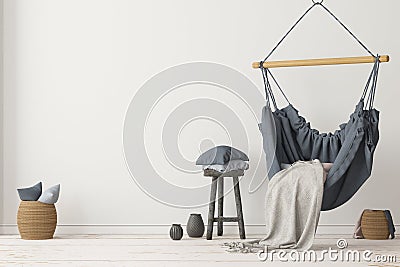 Mockup Scandinavian interior with a hanging chair. 3D rendering Stock Photo