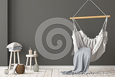 Mockup Scandinavian interior with a hanging chair. 3D rendering Stock Photo