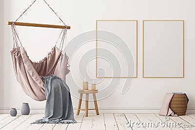Mockup Scandinavian interior with a hanging chair. 3D rendering Stock Photo