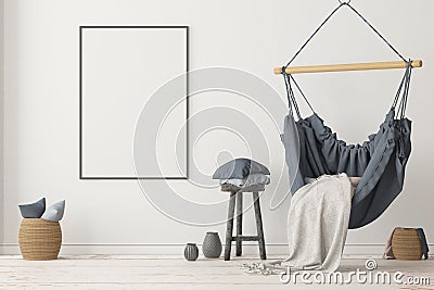 Mockup Scandinavian interior with a hanging chair. 3D rendering Stock Photo