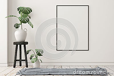 Mockup Scandinavian interior with a hanging chair. 3D rendering Stock Photo