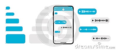 Mockup smartphone with blank template messenger chat. Voice message and empty talk bubble speech icon. Social media. Vector Vector Illustration