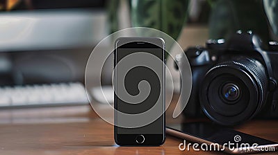 Mockup of a smartphone screen displaying a photography app interface, highlighting features like filters, editing tools, and Stock Photo