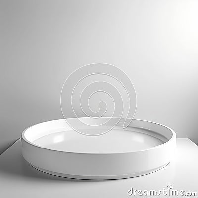 Mockup smooth round white podium, white table countertop Stock Photo