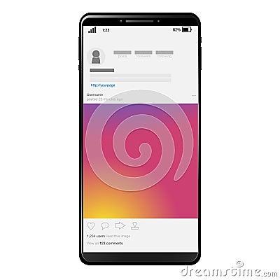 Mockup social media photo sharing app on generic smart phone Stock Photo
