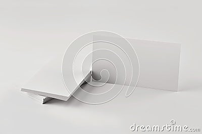 Mockup of a stack of blank business cards on a gray table close up Stock Photo