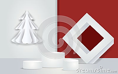 Mockup studio podium with christmas decoration for christmas product presentation Vector Illustration