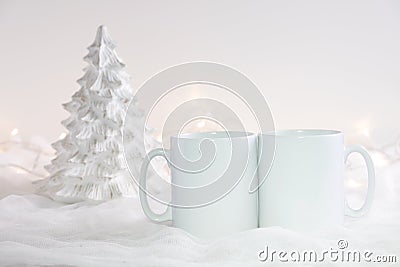 Mockup Styled Stock Product Image, two white mugs that you can add your custom design/quote to. Stock Photo