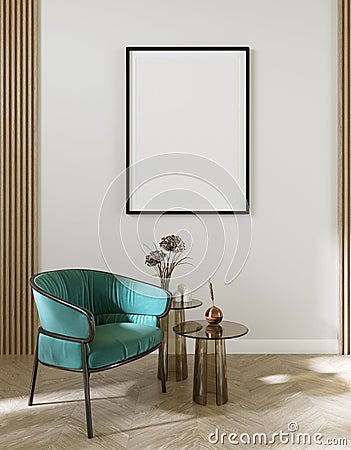 Mockup stylish interior with the blank poster for presentation. Living room with decoration. 3d rendering Stock Photo