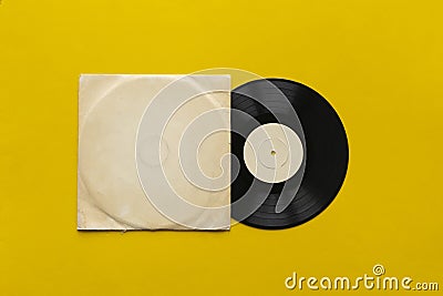 a the mockup template with the new vinyl disc on color surface, music album cover design Stock Photo