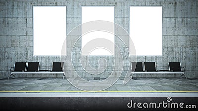 mockup of three blank posters on underground station Stock Photo