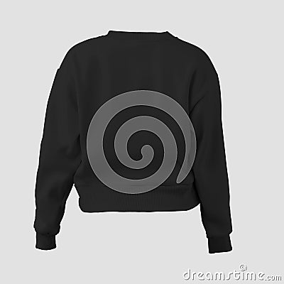 Mockup of trendy black crop sweatshirt canvas bella 3D rendering, female longsleeve, no body, for design, brand, back view Stock Photo