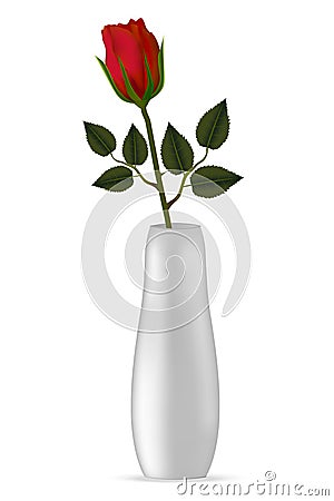 Mockup of vase with red color rose with realistic shadow. Vector Illustration