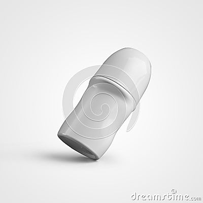 Mockup of white plastic glossy can of roll-on deodirant without label, for presentation of design Stock Photo
