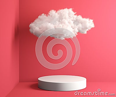 Mockup White Podium And Soft Cloud With Pink Room Background 3d Render Stock Photo