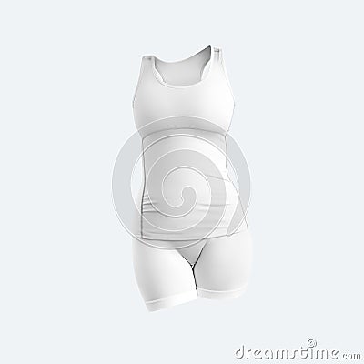 Mock up of white tank top, shorts, 3D rendering, female compression suit isolated on background Stock Photo