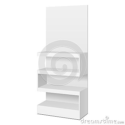 Mockup Zigzag POS POI Floor Showcase Display Rack Shelves For Supermarket. Front View 3D. Illustration Isolated On White Vector Illustration