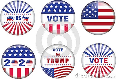 Mockups of six different badges to the election in USA of2020. Stock Photo