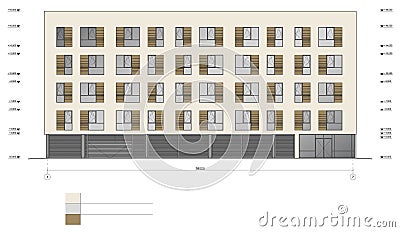 Five floor residential building facade Stock Photo