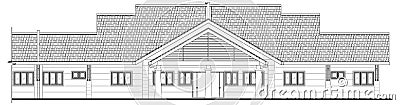 Single storey terrace house elevation in 2D black and white CAD drawing. Stock Photo