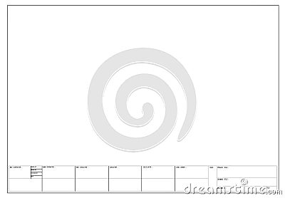 2D drawing title block on white background. Used to standardize submission of project drawings. Stock Photo