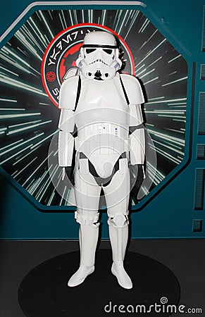 A model of the character Storm Trooper from the movies and comic Editorial Stock Photo