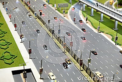 Model of city street with multi lane highway Stock Photo