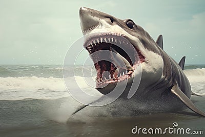 Model of a dangerous predatory white shark with prey in mouth AI Stock Photo