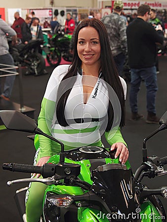 A model during exhibition of Motocycles 2017 Editorial Stock Photo