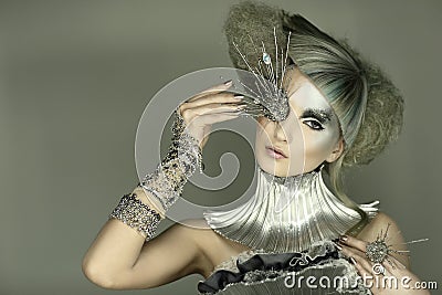 Model in expression dress and hair Stock Photo