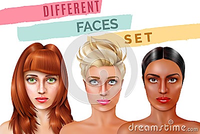 Model Face Set Vector Illustration